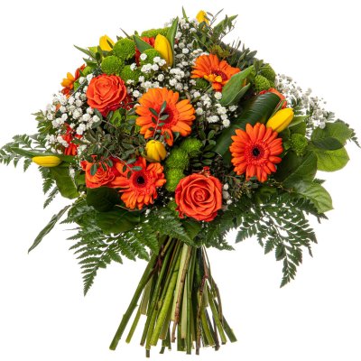 Orange mini gerberas and tulips